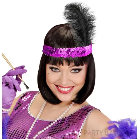 opaska elastyczna retro lata 20 fioletowo czarna widmann