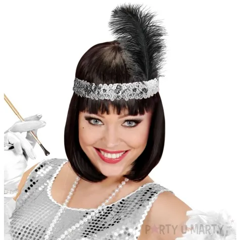 opaska elastyczna retro lata 20 srebrno czarna widmann