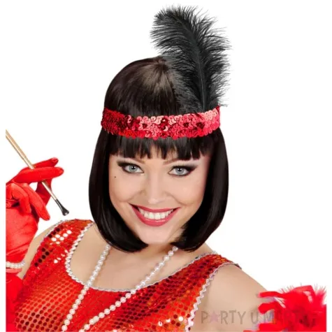 opaska elastyczna retro lata 20 z piorem czerwono czarny widmann