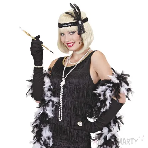 opaska elastyczna retro lata 20 z piorem i perlami czarny widmann