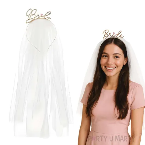 opaska party bride z welonem zlota partydeco