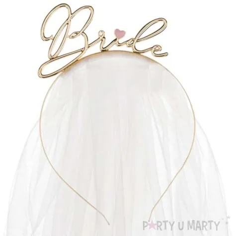 opaska party bride z welonem zlota partydeco