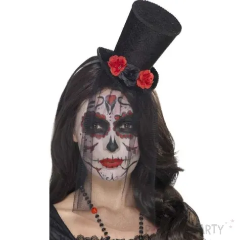 opaska party cylinder z welonem czarny smiffys