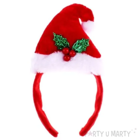 opaska party czapka mikolaja z ozdoba czerwona kraszek