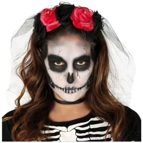 opaska party czarno czerwone roze z welonem guirca