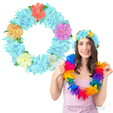 opaska party hawajskie kwiaty niebieski partypal