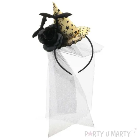 opaska party kapeulsz czarownicy z woalka zloty godan