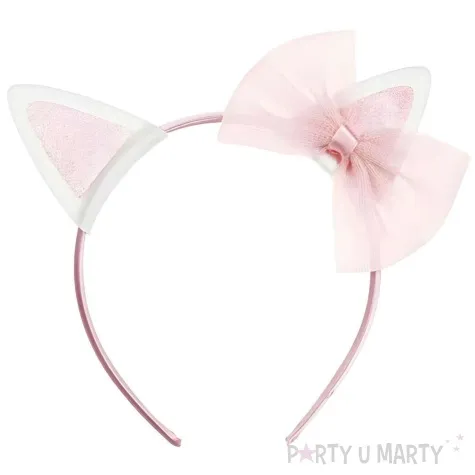 opaska party kocie uszy kokardka rozowy partydeco