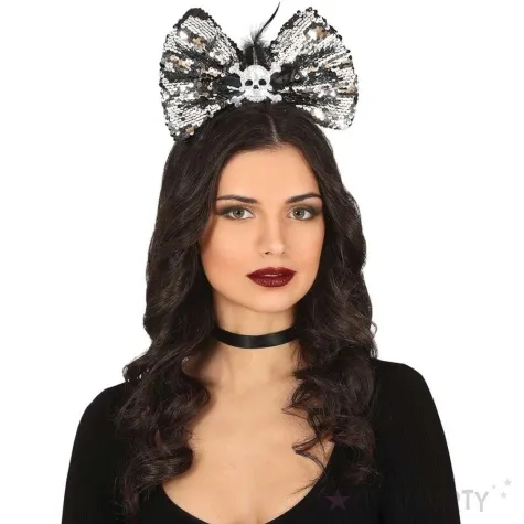 opaska party kokarda czaszki czarny bialy guirca