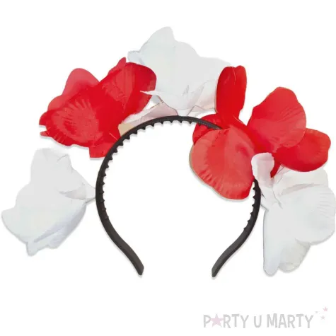 opaska party kwiaty bia o czerwone