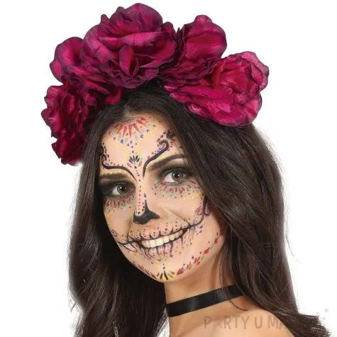 opaska party kwiaty dia de los muertos bordowy guirca