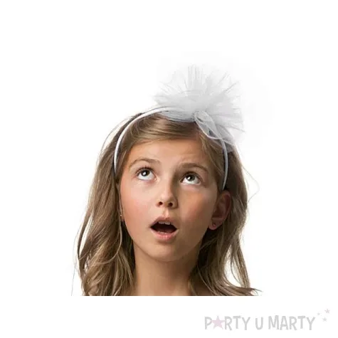 opaska party pompon tiulowy bialy