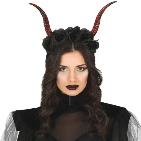 opaska party rogi diablicy z kwiatami czerwony czarny guirca