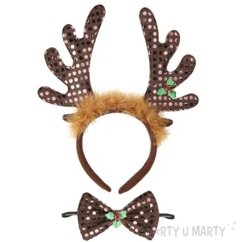 opaska party rogi renifera brazowy zestaw rogi mucha