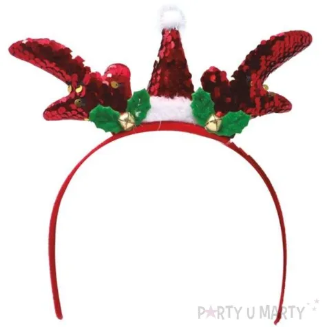 opaska party rogi renifera z czapeczka mikolaja czerwona guirca