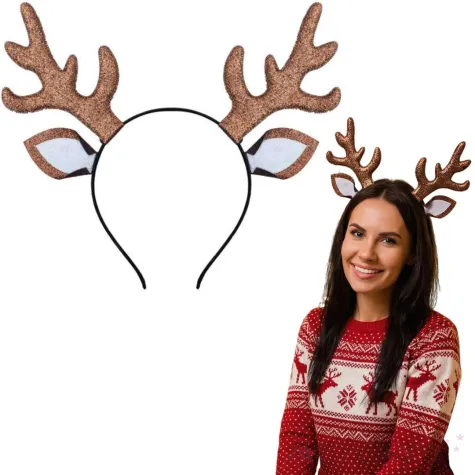 opaska party rogi renifera z uszami brazowa kraszek