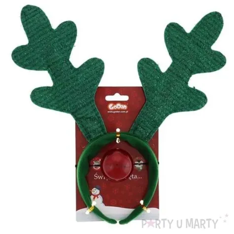 opaska party rogi renifera zielona z nosem