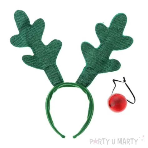 opaska party rogi renifera zielona z nosem