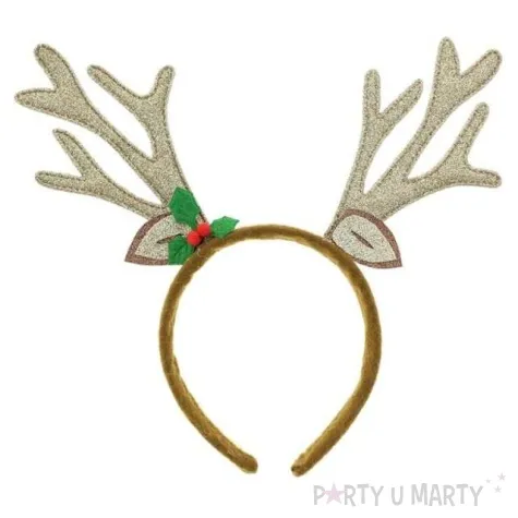 opaska party rogi renifera zlote brokatowe