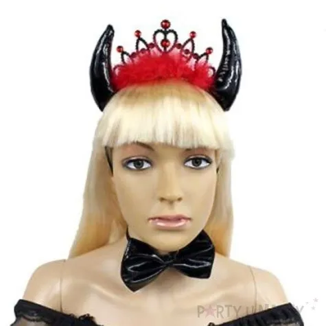 opaska party rogi z korona czarne mucha