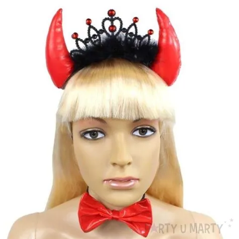 opaska party rogi z korona czerwone mucha