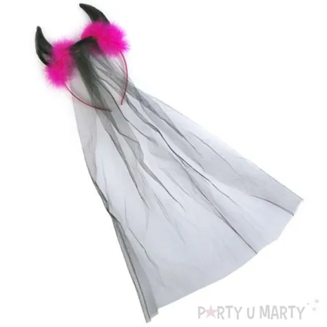 opaska party rogi z welonem i futerkiem black