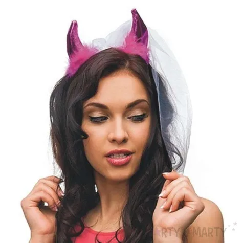 opaska party rogi z welonem i futerkiem white