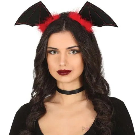 opaska party skrzydla nietoperza z piorkiem czarny czerwony guirca