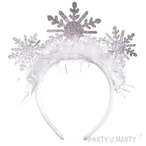 opaska party sniezynki brokatowe srebrno bialy kraszek