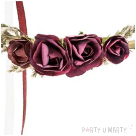 opaska party wianek z kwiatami bordowy partydeco 18 cm