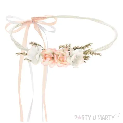 opaska party wianek z kwiatami brzoskwiniowy partydeco 18 cm