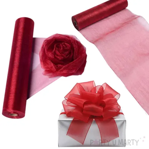organza gladka czerwona do robienia kokard na prezenty boze narodzenie swieta 16 cm 9 m