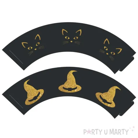 oslonki na muffinki czarownica i kot halloween czarno zloty congee 6 szt
