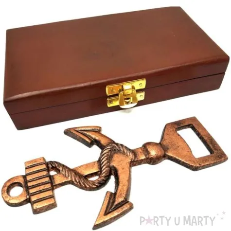 otwieracz kotwica w drewnianym pudelku zloty giftdeco