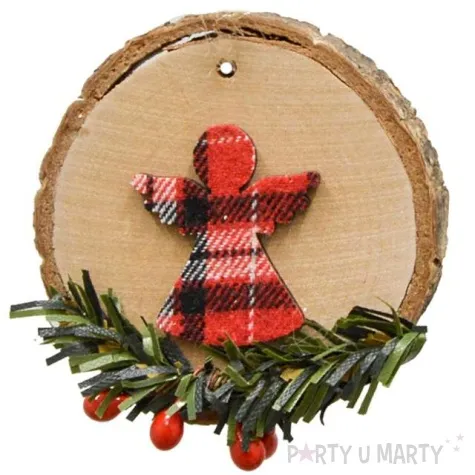 ozdoba choinkowa aniol w kratke drewniana arpex 7 cm