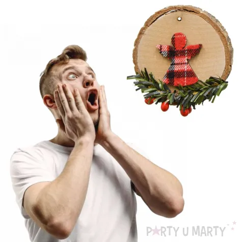 ozdoba choinkowa aniol w kratke drewniana arpex 7 cm