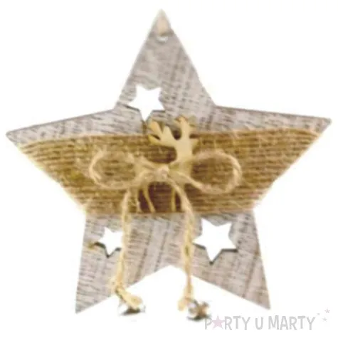 ozdoba choinkowa gwiazda z dzwoneczkami drewniana arpex 10 cm