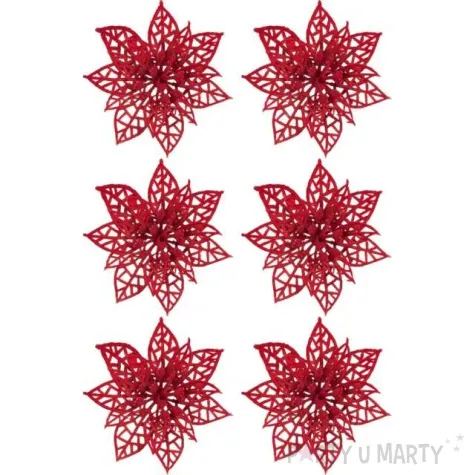 ozdoba choinkowa kwiat poinsecji czerwona titanum 8 cm 6 szt