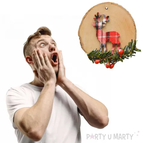 ozdoba choinkowa renifer w kratke drewniana arpex 7 cm