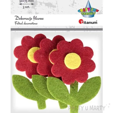 ozdoba filcowa stokrotki czerwone titanum 3 szt