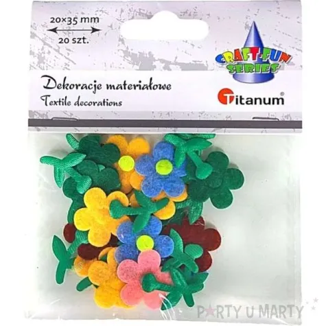 ozdoba materialowa kwiatki z lodygami mix titanum 20x35 mm 20 szt