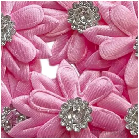 ozdoba materialowa kwiaty z krysztalkiem rozowy titanum 42 mm 6 szt