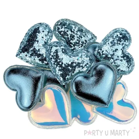 ozdoba materialowa serca metaliczny mix blekitny titanum 34 mm 12 szt