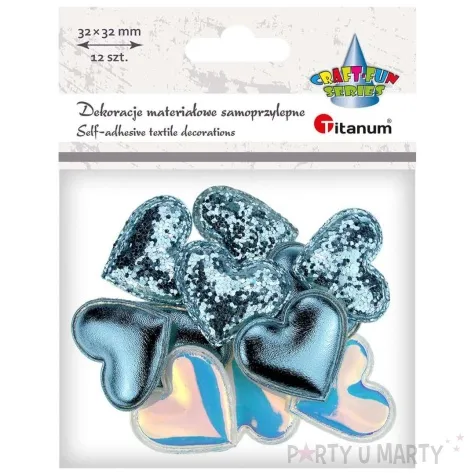 ozdoba materialowa serca metaliczny mix blekitny titanum 34 mm 12 szt
