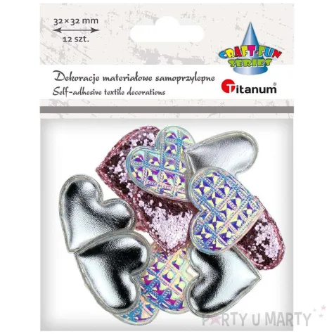ozdoba materialowa serca metaliczny mix rozowy titanum 34 mm 12 szt