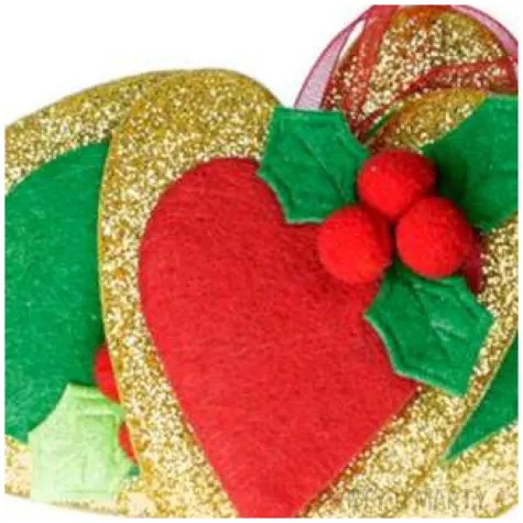 ozdoba materialowa serca swiateczne z brokatem mix titanum 3 szt