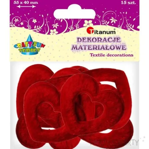 ozdoba materialowa serduszko obrys czerwone titanum 15 szt