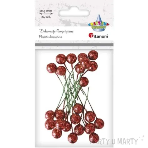 ozdoba na piku kuleczki brokatowe czerwony titanum 24 szt