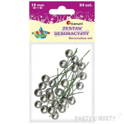 ozdoba na piku kuleczki srebrny titanum 24 szt