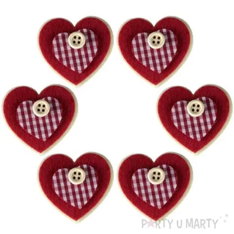 ozdoba serduszko filcowe z guzikiem titanum 6 szt